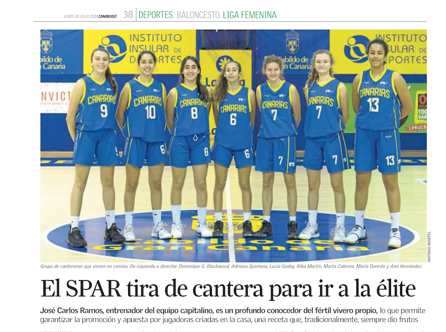 El diario CANARIAS7 publica un reportaje sobre el nuevo proyecto del SPAR Gran Canaria para afrontar los retos de la temporada 2020-2021 (SPAR tira de cantera)